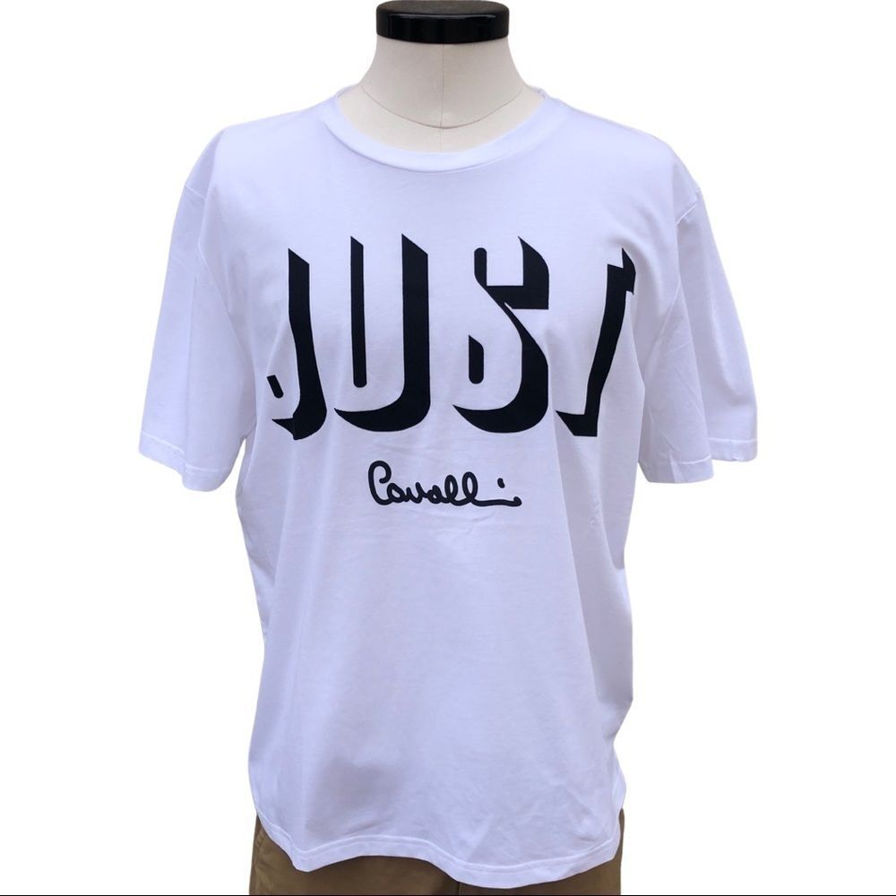 JUST Cavalli Logo Graphic T-Shirt White Size Medium